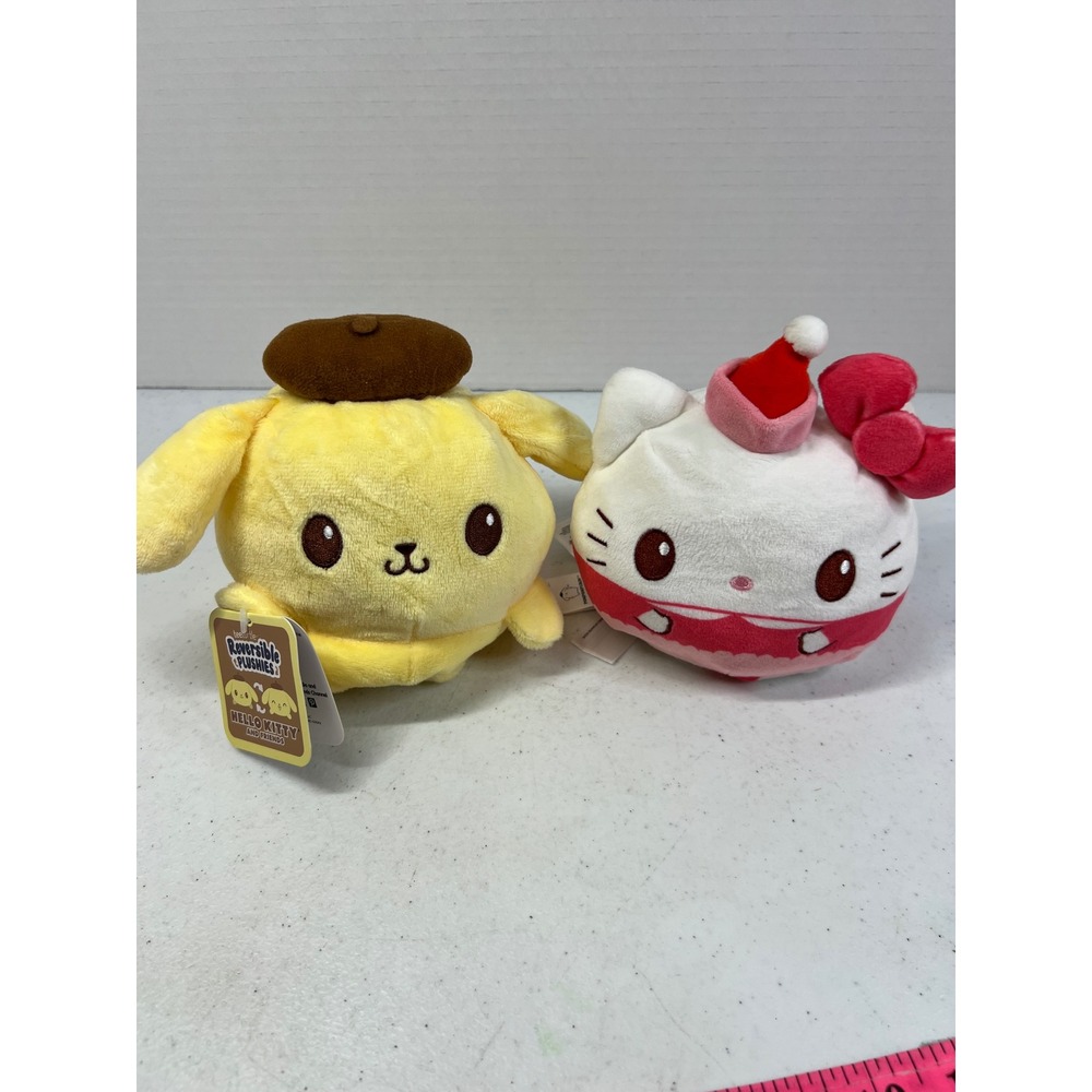 TeeTurtle Sanrio Hello Kitty Pompompurin Reversible Plushies Set of 2 Holiday